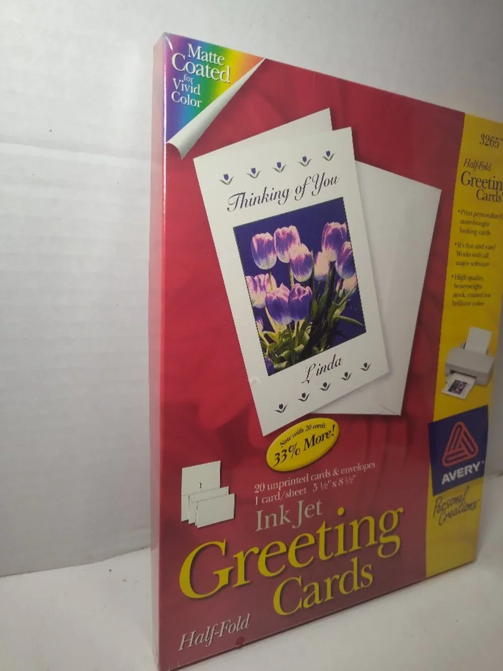 Vintage Avery 3265 Ink Jet Half-Fold Greeting Cards 20 Cards Envelopes NEW